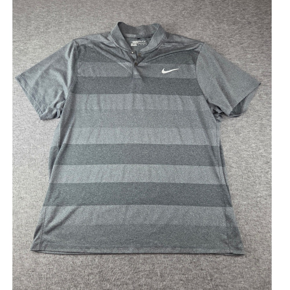 Nike Golf Polo Mens XXL Grey Modern Fit Dri-FIT Blade Collar Striped Short Slv